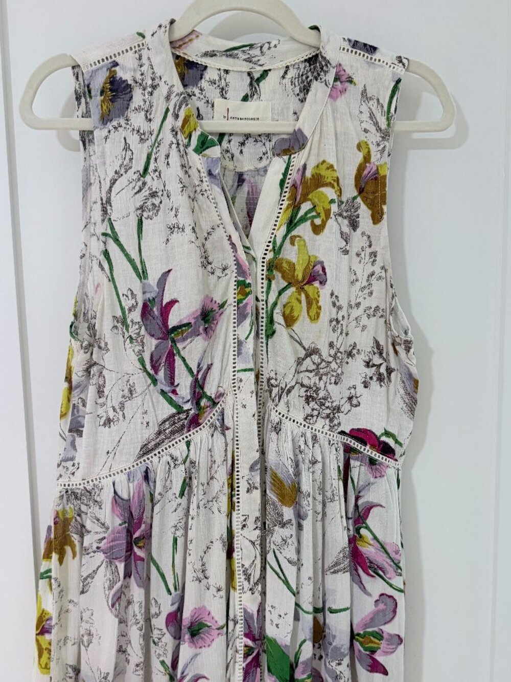 Anthropologie Floral Sleeveless Ladder Lace Tunic Mini Dress Boho Medium